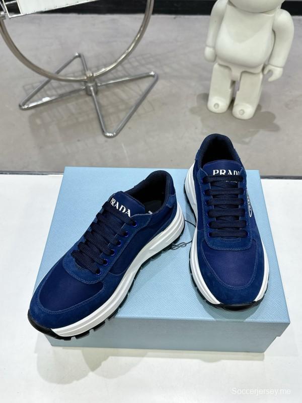 2025 Unisex Prada Blue Nylon Leather Sneakers KFY00310