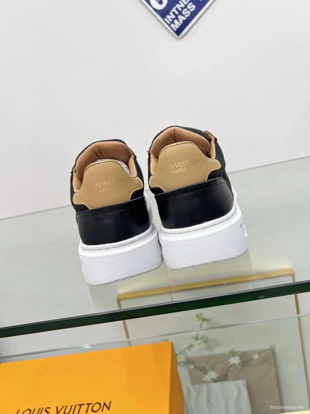 2024 Unisex Louis Vuitton Black Beige Leather Sneakers