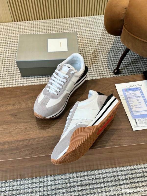 2025 Men TOM FORD White Grey Suede Leather Sneakers