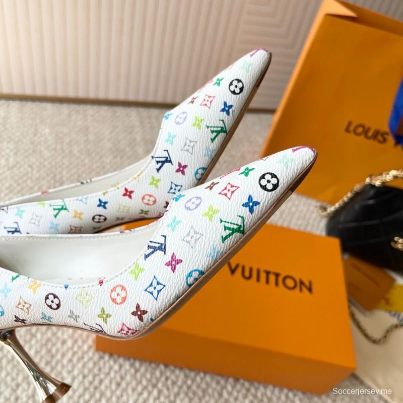 2025 Women Louis Vuitton White Multicolor Leather High Heel Shoes
