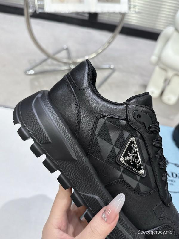 2025 Unisex Prada Black Leather Sneakers KFY00310
