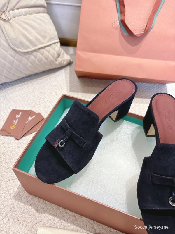 2025 Women LP Navy Suede Heeled Mules