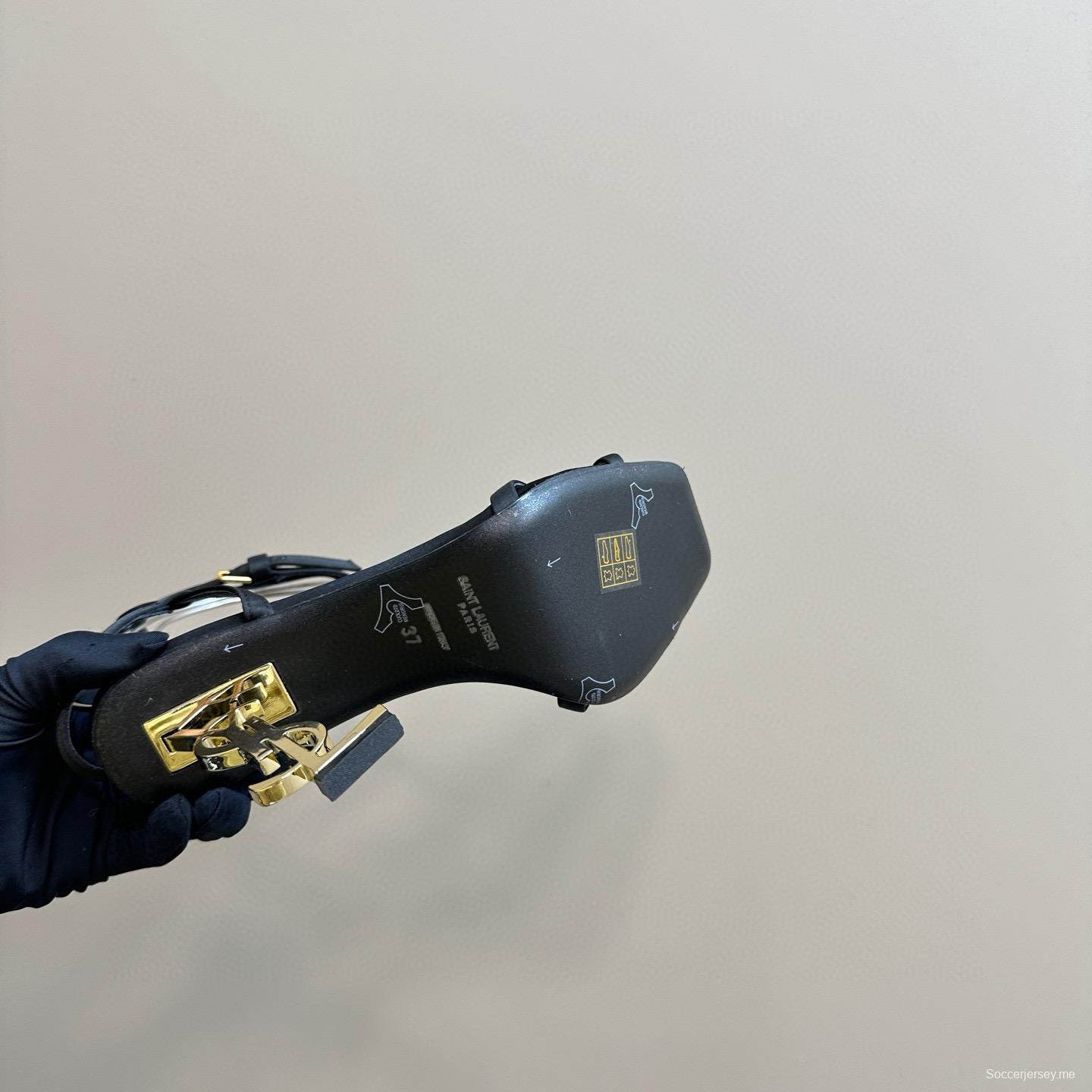 2025 Women Yves Saint Laurent Black Leather Sandals MJ00290