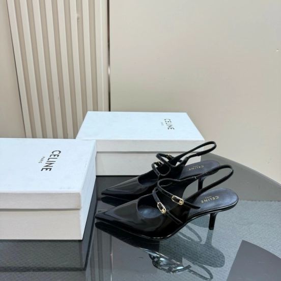 2025 Women CELINE Black Patent Leather Slingback Heels
