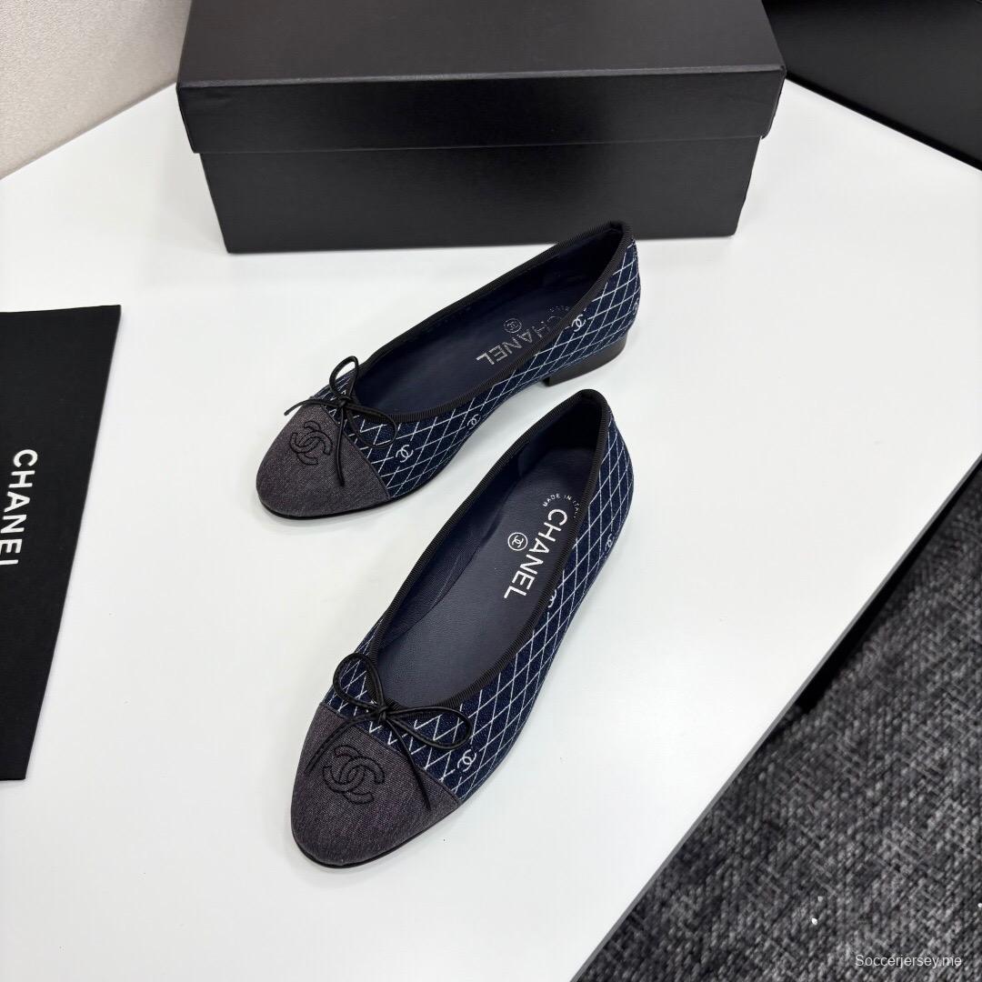 2025 Women Chanel Blue Grey Denim Textile Ballet Flat LY00360