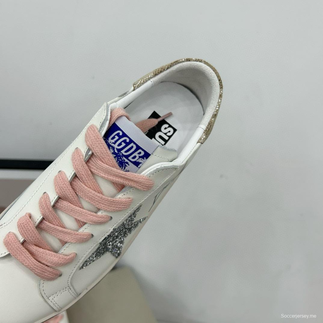 2025 Women GGDB White Pink Leather Suede Sneakers
