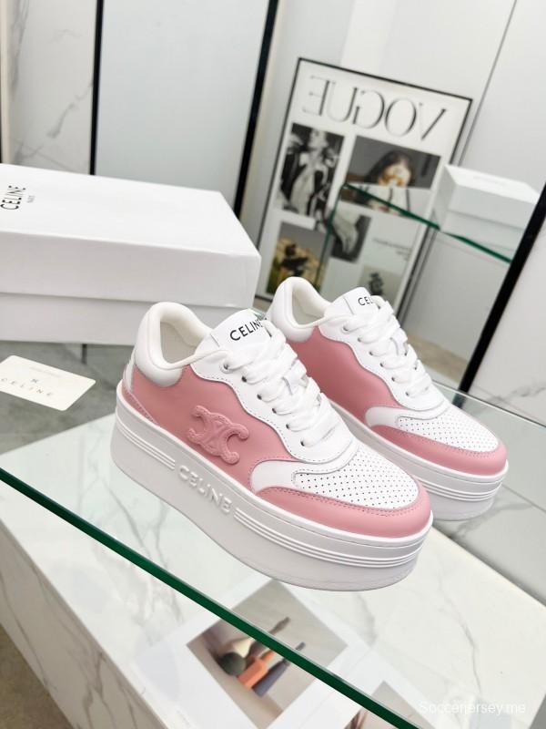 2025 Women CELINE White Pink Leather Sneakers