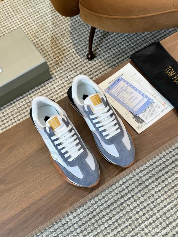 2025 Unisex TOM FORD Blue White Grey Leather Suede Sneakers LY00360(F)/LY00370(M)