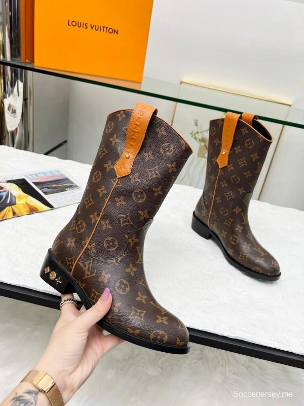 2024 Women Louis Vuitton Brown Monogram Leather Boots MJ00360