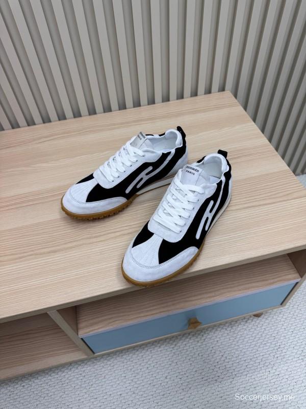 2025 Unisex Hermès White Black Suede Down Fabric Sneakers Top Version KFY00300