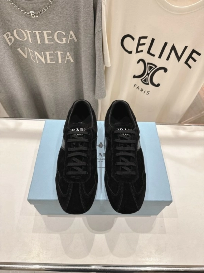 2025 Unisex Prada Black Suede Leather Casual Shoes KFY00300