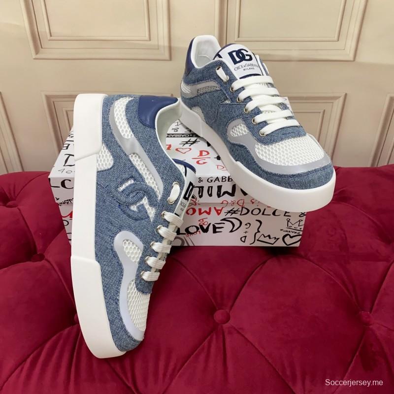 2025 Unisex Dolce & Gabbana Blue White Mesh Denim Sneakers