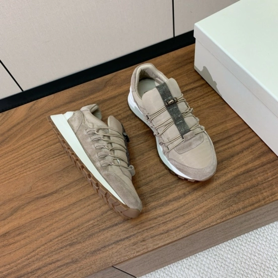 2025 Unisex Brunello Cucinelli Beige Suede Nubuck Leather Sneakers LY