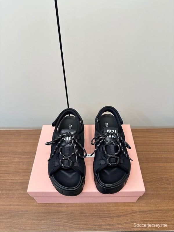 2025 Women Miu Miu Black Leather Sandals LY00240