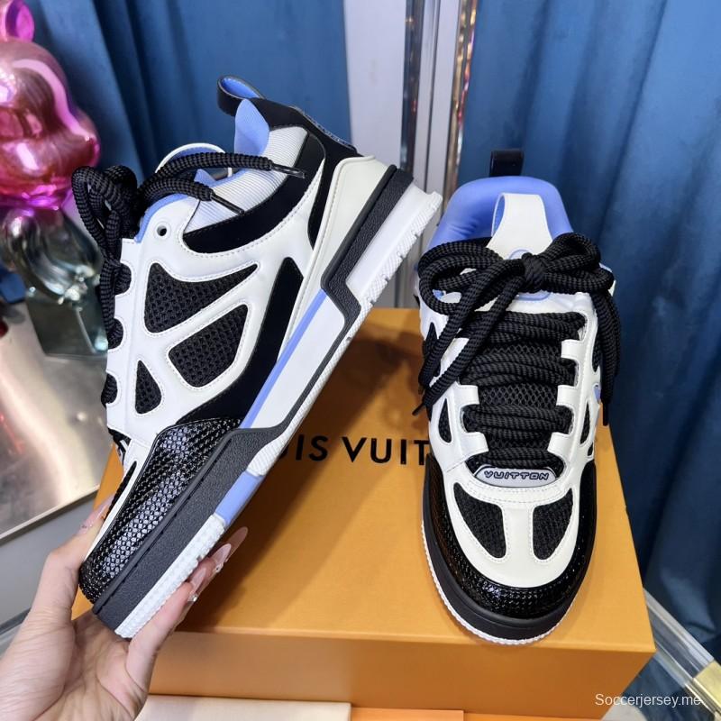 2025 Unisex Louis Vuitton White Black Blue Leather Mesh LV Trainer