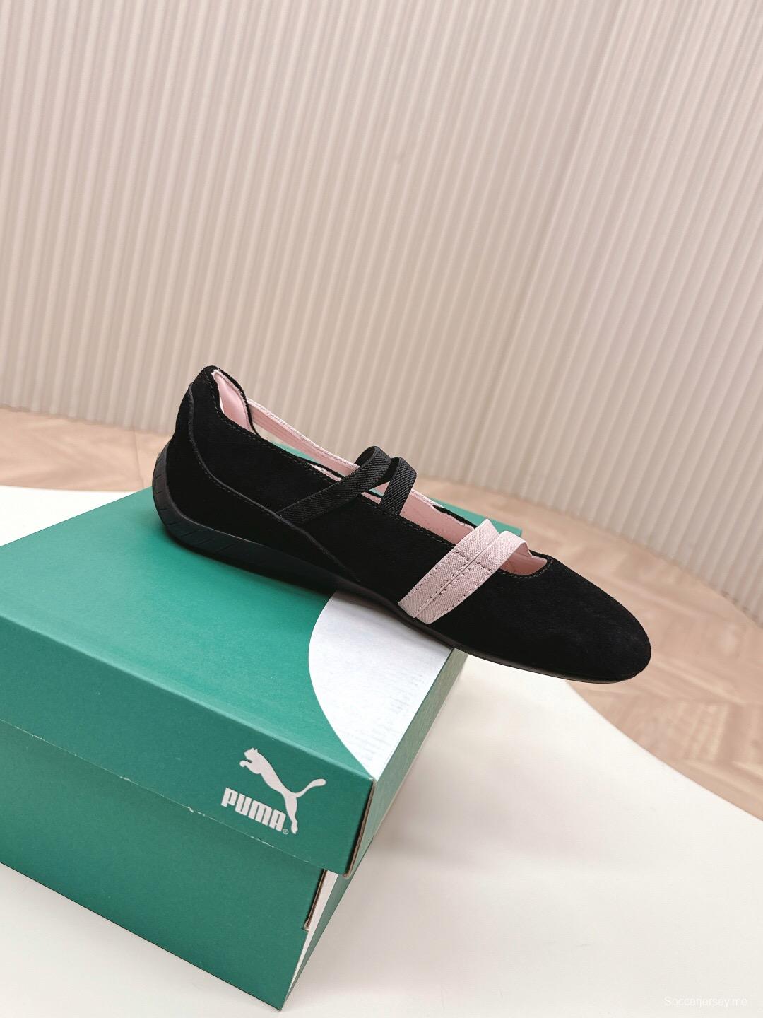 2025 Women PUMA Pink Black Suede Leather Ballet Flats LY
