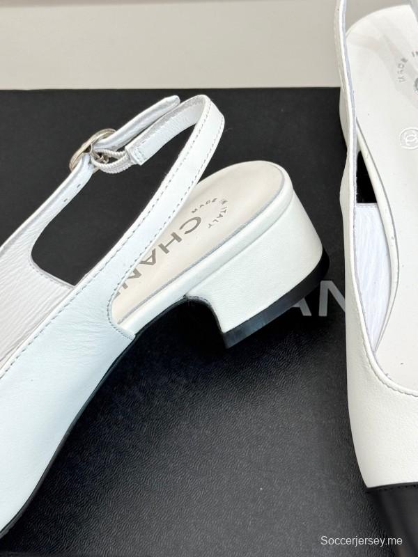 2025 Women Chanel White Black Leather Slingback Heels