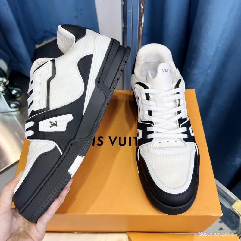 2025 Unisex Louis Vuitton White Black Leather Sneakers
