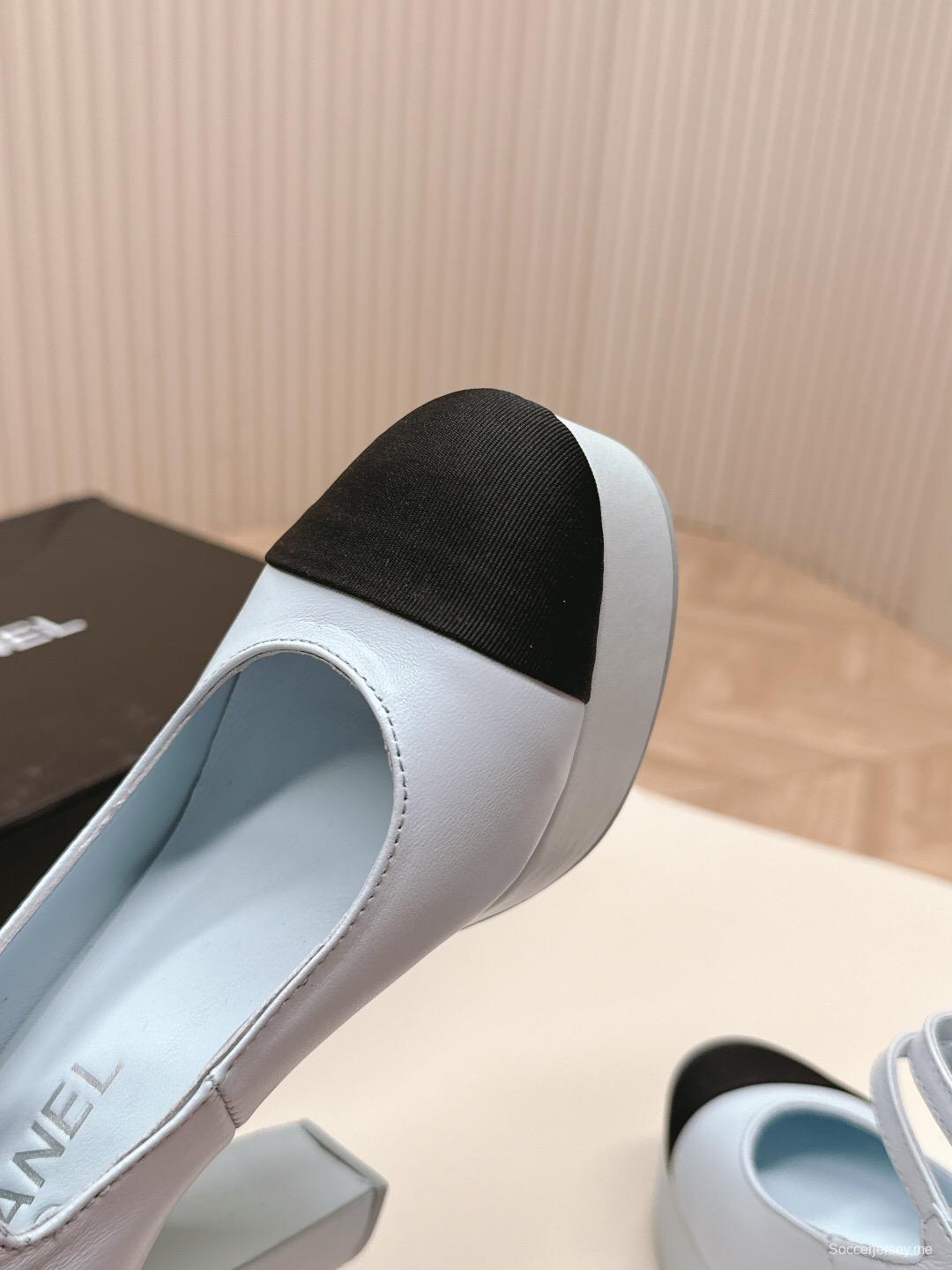 2025 Women Chanel White Black Leather Platform Mary Jane Shoes