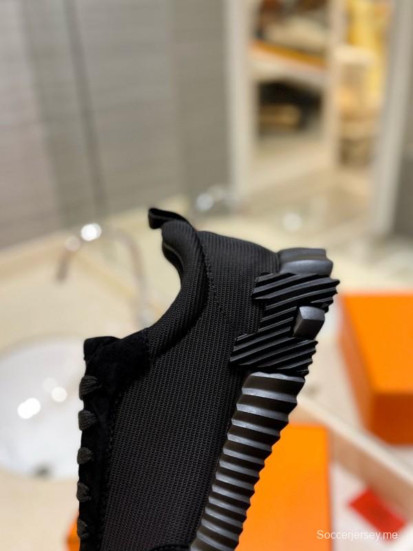 2024 Unisex Hermès Black Imported Glossy Goat Suede Rainproof Fabric Casual Sneakers MJ00320