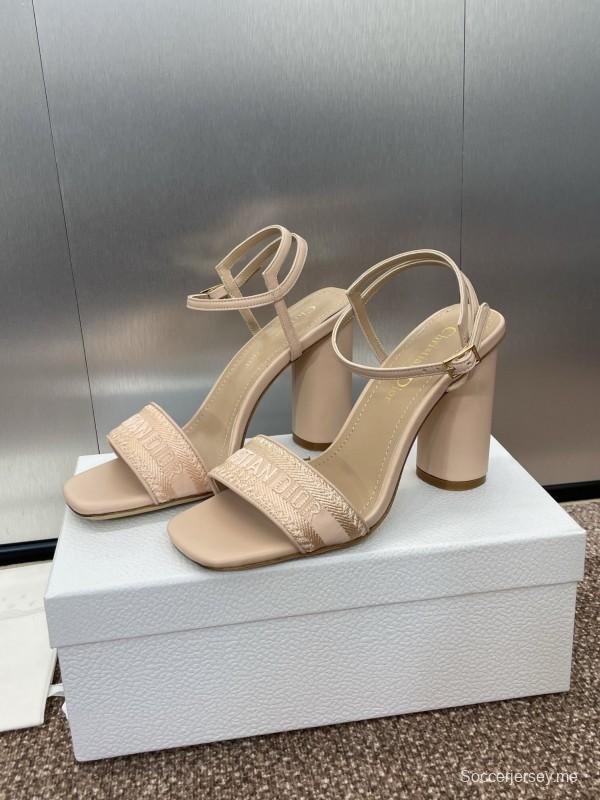 2025 Women Dior Beige Fabric Leather High Heel Sandals