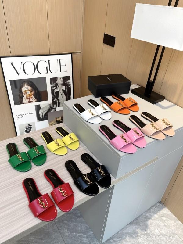 2025 Women Yves Saint Laurent Orange Patent Leather Slippers LY00180