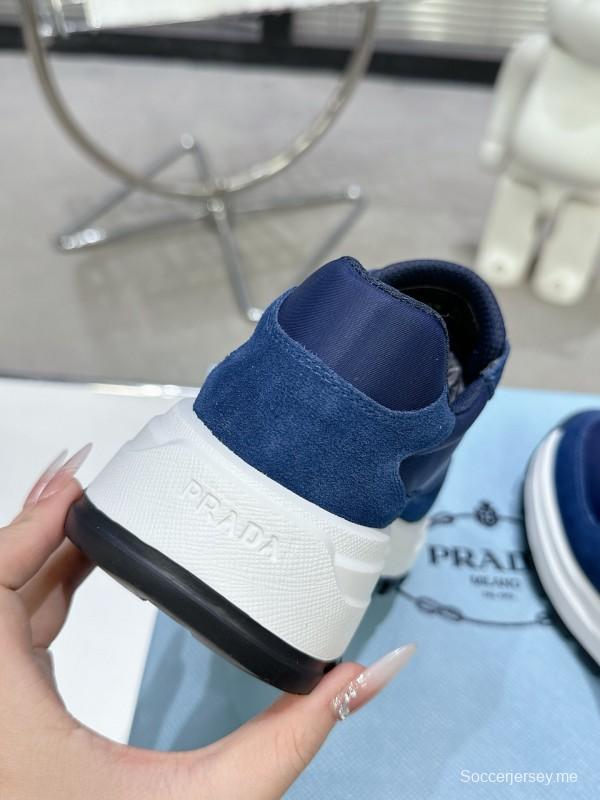 2025 Unisex Prada Blue Nylon Leather Sneakers KFY00310