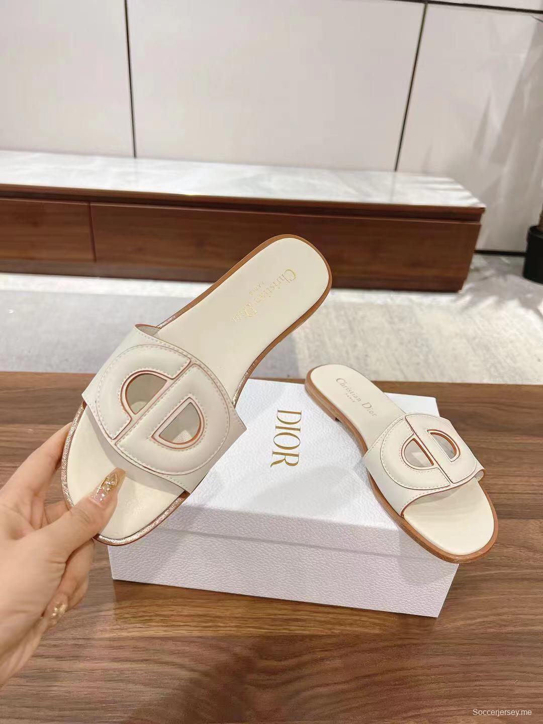 2025 Women Dior White Leather Slippers LY00260
