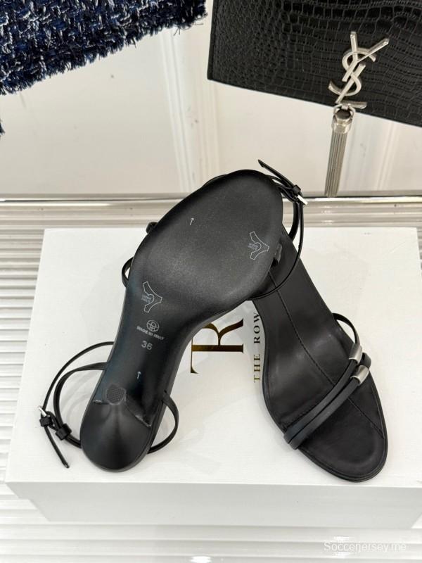2025 Women Yves Saint Laurent Black Leather High Heel Sandals KFY00270