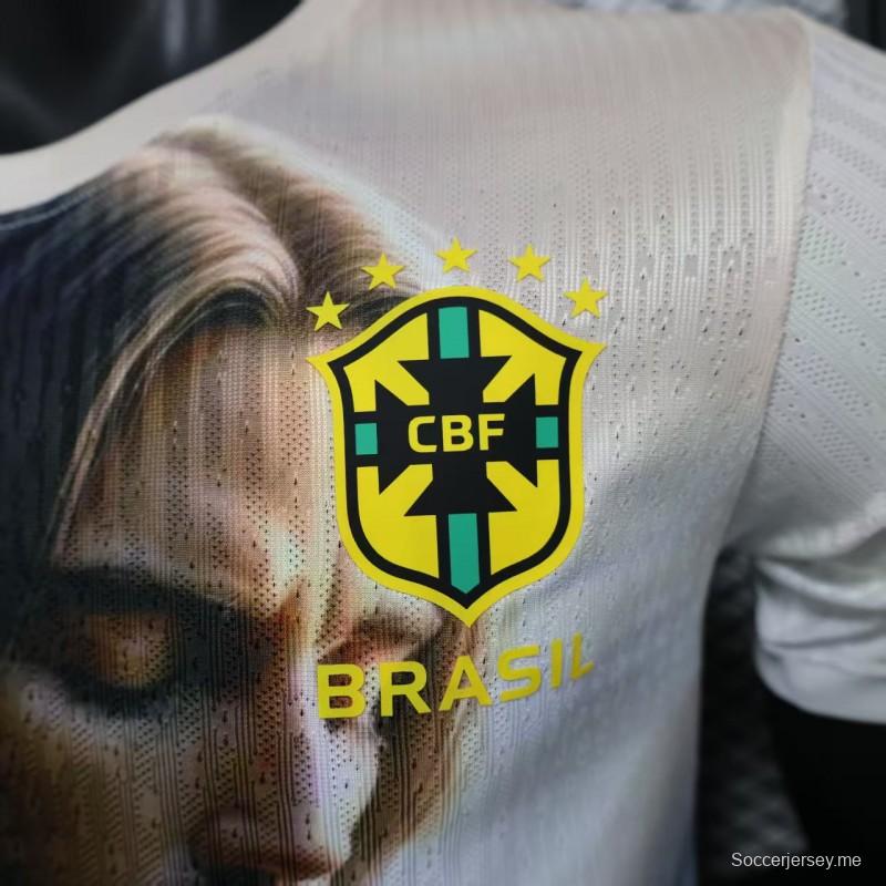 إصدار اللاعب 2025 قميص أبيض مع صورة المسيح يصلي على قميص البرازيل 2025
