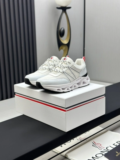 2025 Unisex Moncler White Black Synthetic Leather Outdoor Sneakers KFY00390