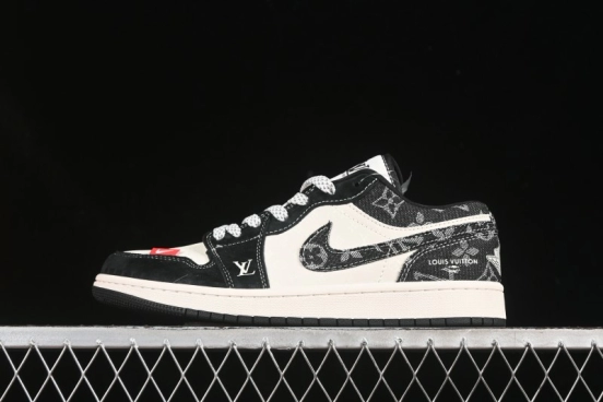 حذاء كرة السلة نايك اير جوردان 1 لاو AJ1 AJ1 LV Collaboration Black Fabric Red Label حذاء كرة السلة الراقية المنخفضة المخصصة - YX5066-369