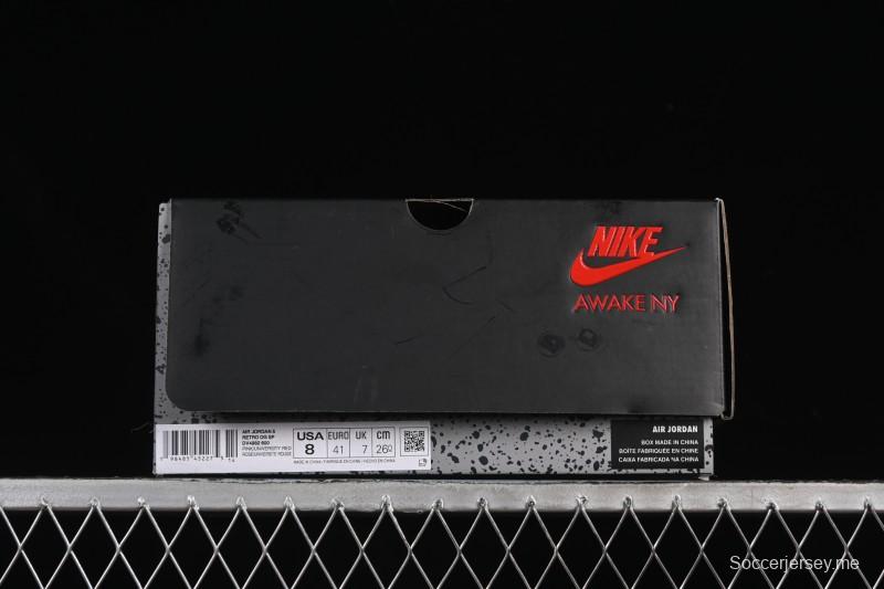 حذاء اويك نيويورك اير جوردان 5 ريترو الرياضي من اويك نيويورك مع اللون الوردي القطبي وشعار اويك نيويورك الشبكي - DV4982-600