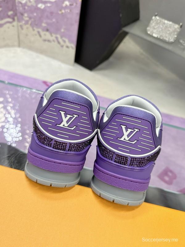 2025 Women Louis Vuitton Purple Blue Leather Plimsolls Handcrafted Rhinestone AS00400