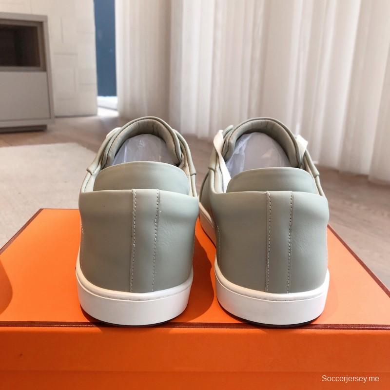 2025 Men Hermès Sage Green Leather Sneakers AS00380
