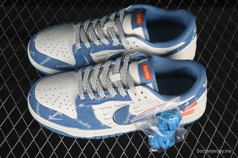 Nike SB Dunk Low Supreme Collaboration Blue Denim Anniversary High-End Custom Low-Top Casual Skate Shoes - SC9207-416