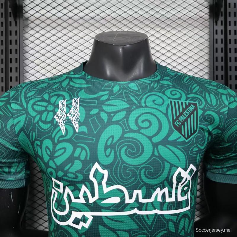 نسخة اللاعب 25/26 قميص أخضر بنقشة إسلامية تقليدية من قميص نادي فلسطين 25/26