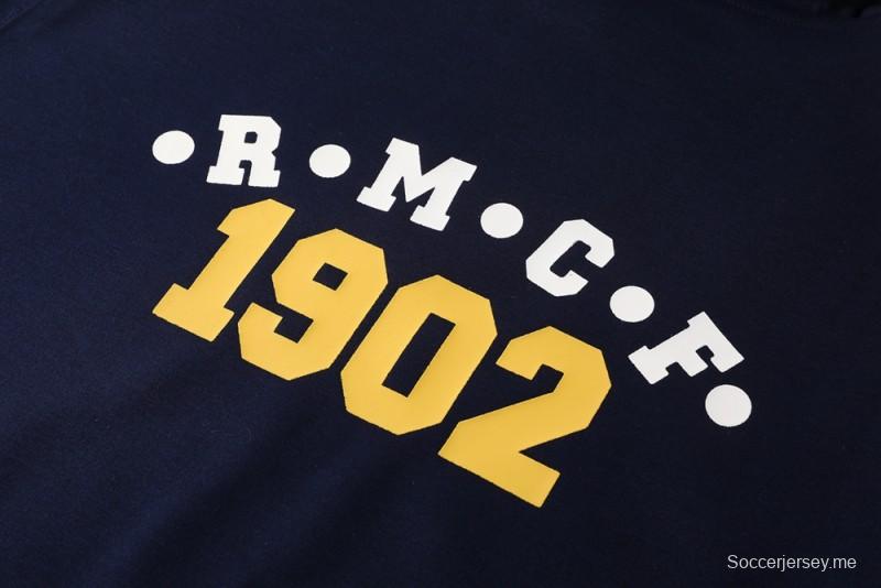 25/26 هودي ريال مدريد بسترة بغطاء أزرق داكن اللون الكحلي بسحاب كامل + بنطال طويل