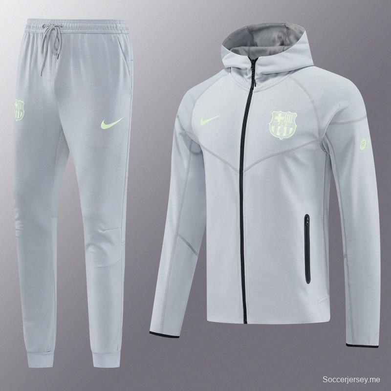 25/26 Barcelona Grey Full Zipper Hoodie Jacket +Long Pants
