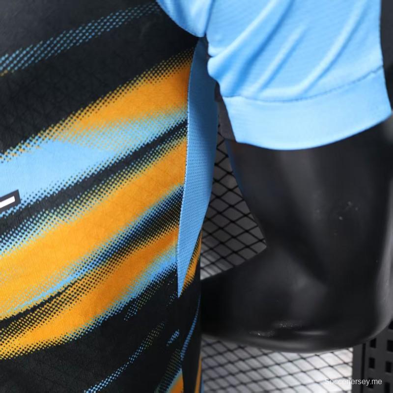 إصدار اللاعب 25/26 قميص أولمبيك مارسيليا أزرق مع قميص مخطط متدرج برتقالي