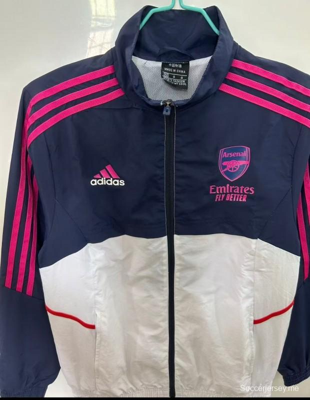 25/26 أرسنال سترة واقية من الريح باللونين الكحلي والأبيض مع خطوط وردية