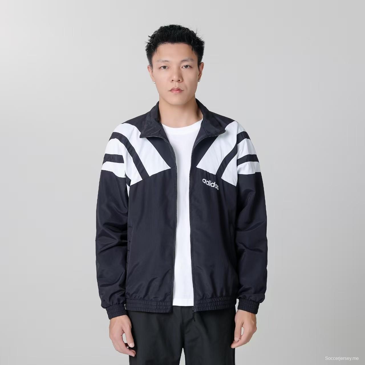 2025 أديداس 2025 سترة واقية من الرياح بسحاب كامل باللون الأخضر/الأبيض/الأسود