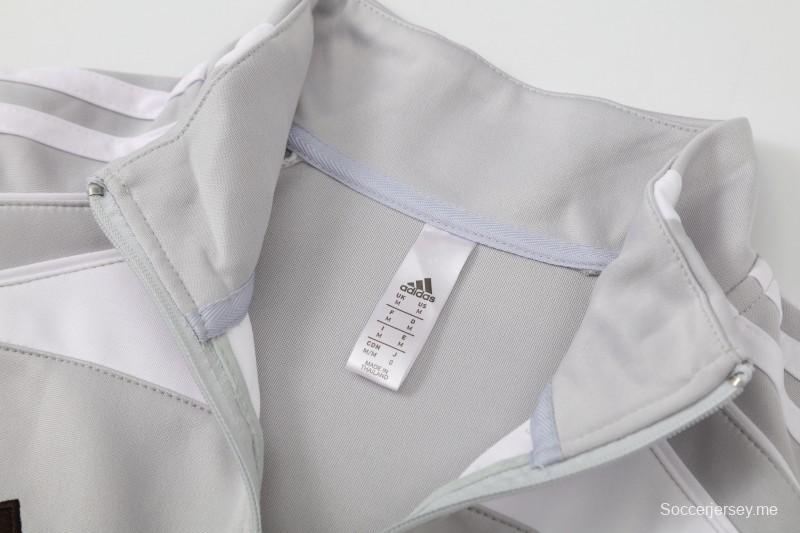 25/26 جاكيت ريال مدريد رمادي كامل بسحاب + بنطلون طويل