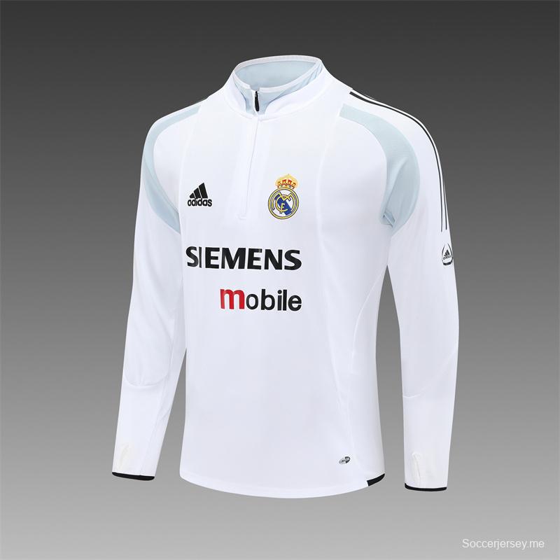 Retro 04/05 Real Madrid White Half Zipper Jacket
