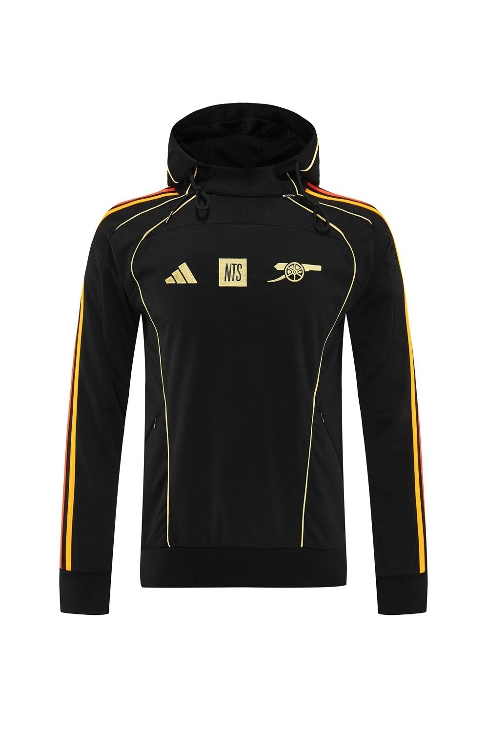 25/26 أرسنال جاكيت أسود كامل بسحاب أسود + بنطلون طويل