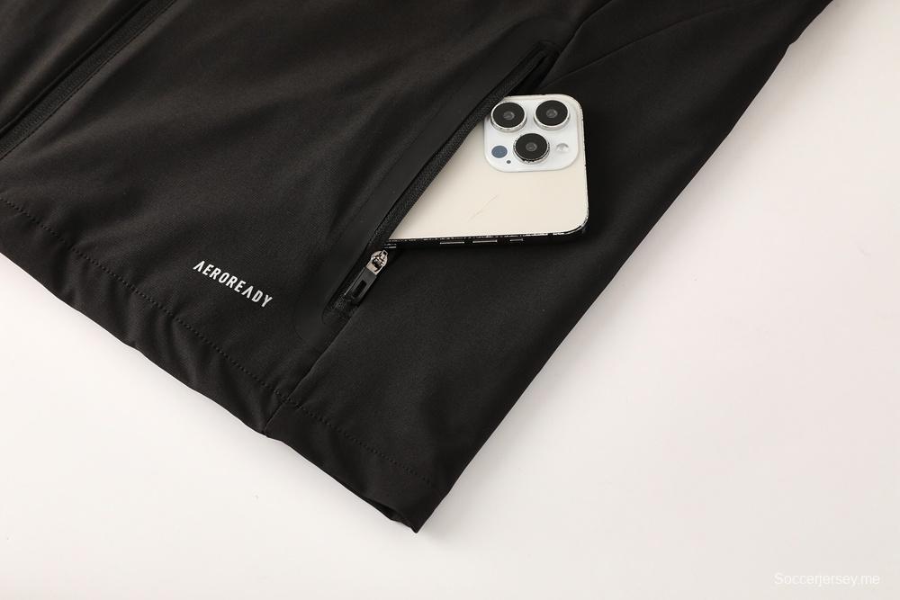 25/26 أديداس جاكيت هودي أسود كامل بسحاب + بنطلون طويل