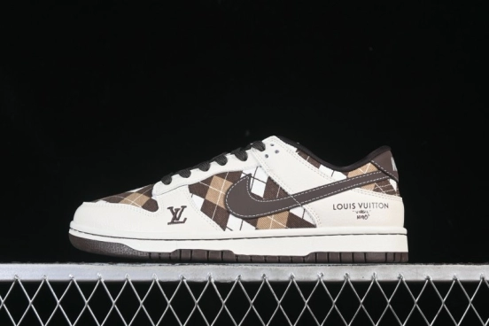 حذاء تزلج نايك SB Dunk Dunk Low LV Collaboration أبيض شبكي بني اللون مخصص للتزلج الكاجوال منخفض الرقبة - SC0601-461