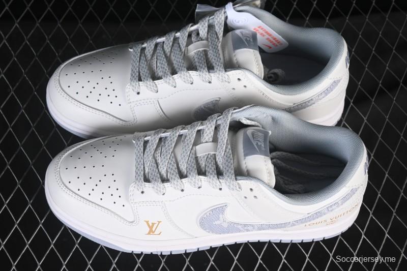 حذاء تزلج نايك SB Dunk Dunk Low LV Collaboration باللون الرمادي الدنيم الرمادي من نايكي، حذاء تزلج كاجوال منخفض مخصص CS1688-126