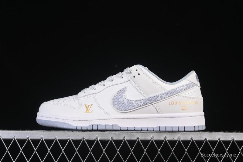 حذاء تزلج نايك SB Dunk Dunk Low LV Collaboration باللون الرمادي الدنيم الرمادي من نايكي، حذاء تزلج كاجوال منخفض مخصص CS1688-126