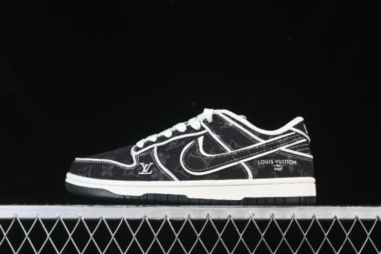 حذاء تزلج نايك SB Dunk Dunk Low LV Collaboration باللون الأبيض الداكن الأسود الداكن الدنيم المنخفض المخصص للتزلج - SC0601-467